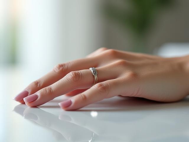 Anello Oura Ring su una mano, con uno sfondo morbido e sfocato.