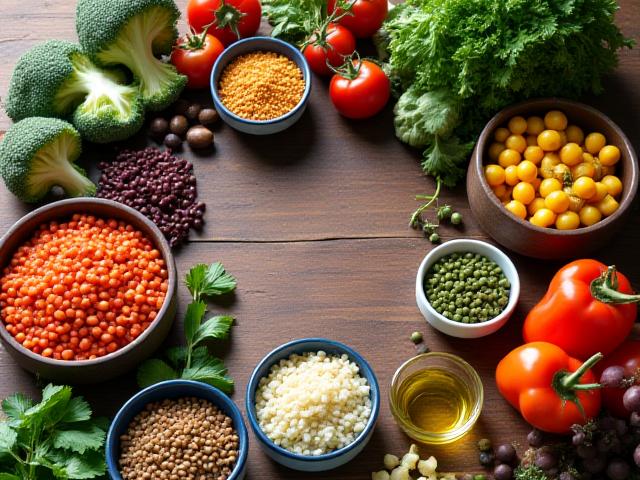 Piatti di cucina mediterranea ricchi di verdure e legumi, ispirati alle Zone Blu