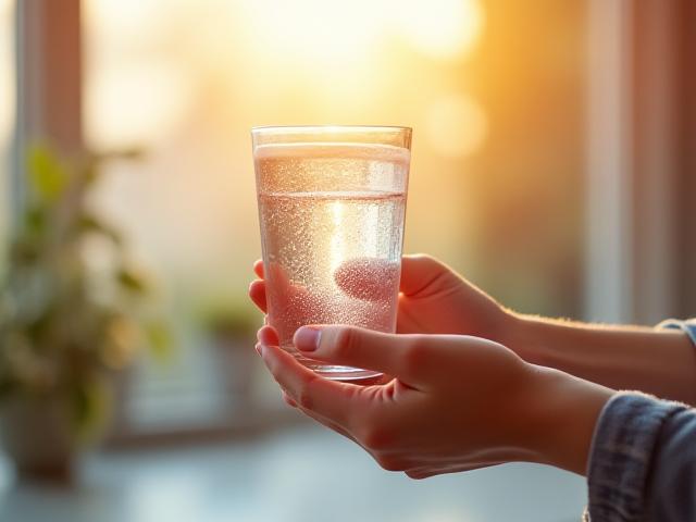 Persona mentre beve acqua vicino a una finestra luminosa, simbolo di digiuno intermittente