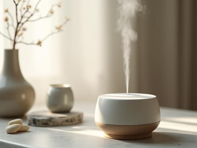 Diffusore di oli essenziali in ceramica con un'atmosfera rilassante.